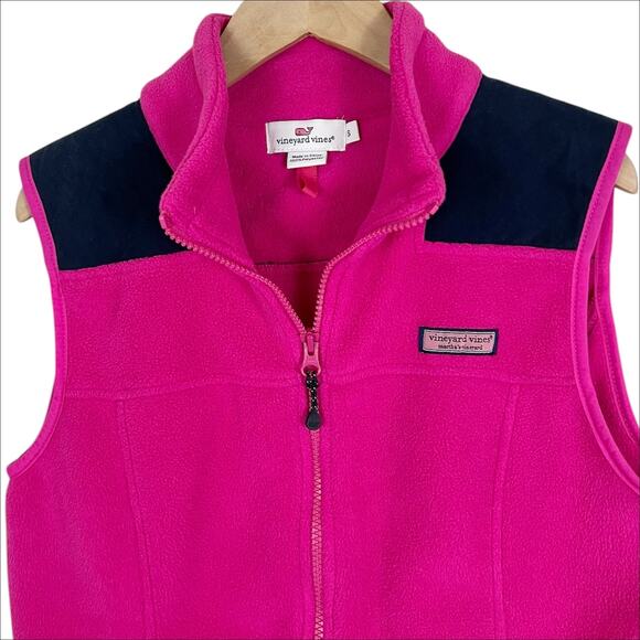 Vineyard Vines Zip Front Fleece Vest Pink and Navy Blue Size Small - Picture 3 of 5